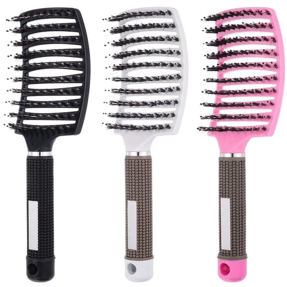 3 Pieces Curved Vented Boar Bristle Hair Brushes,curly hair brushwet brush detangling brush , Long and Curly Hair, 3 Colors: White, Pink, Black