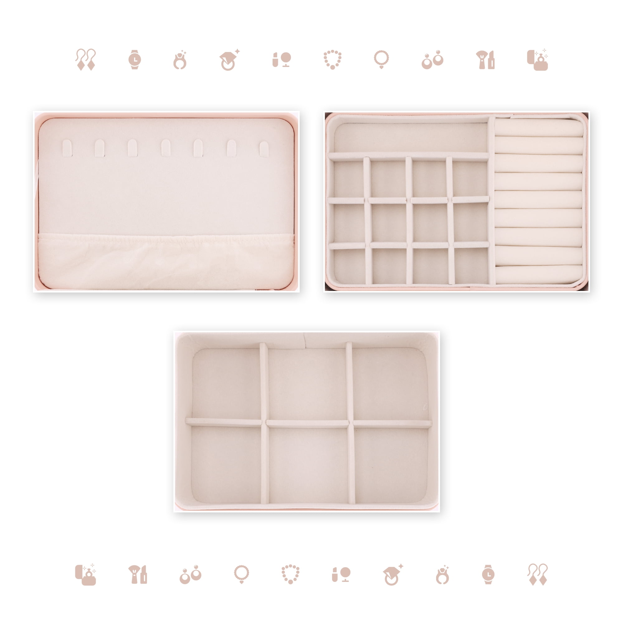 Unique Bargains 2 Layer PU Leather Jewelry Box Organizer Holder for Women Pink