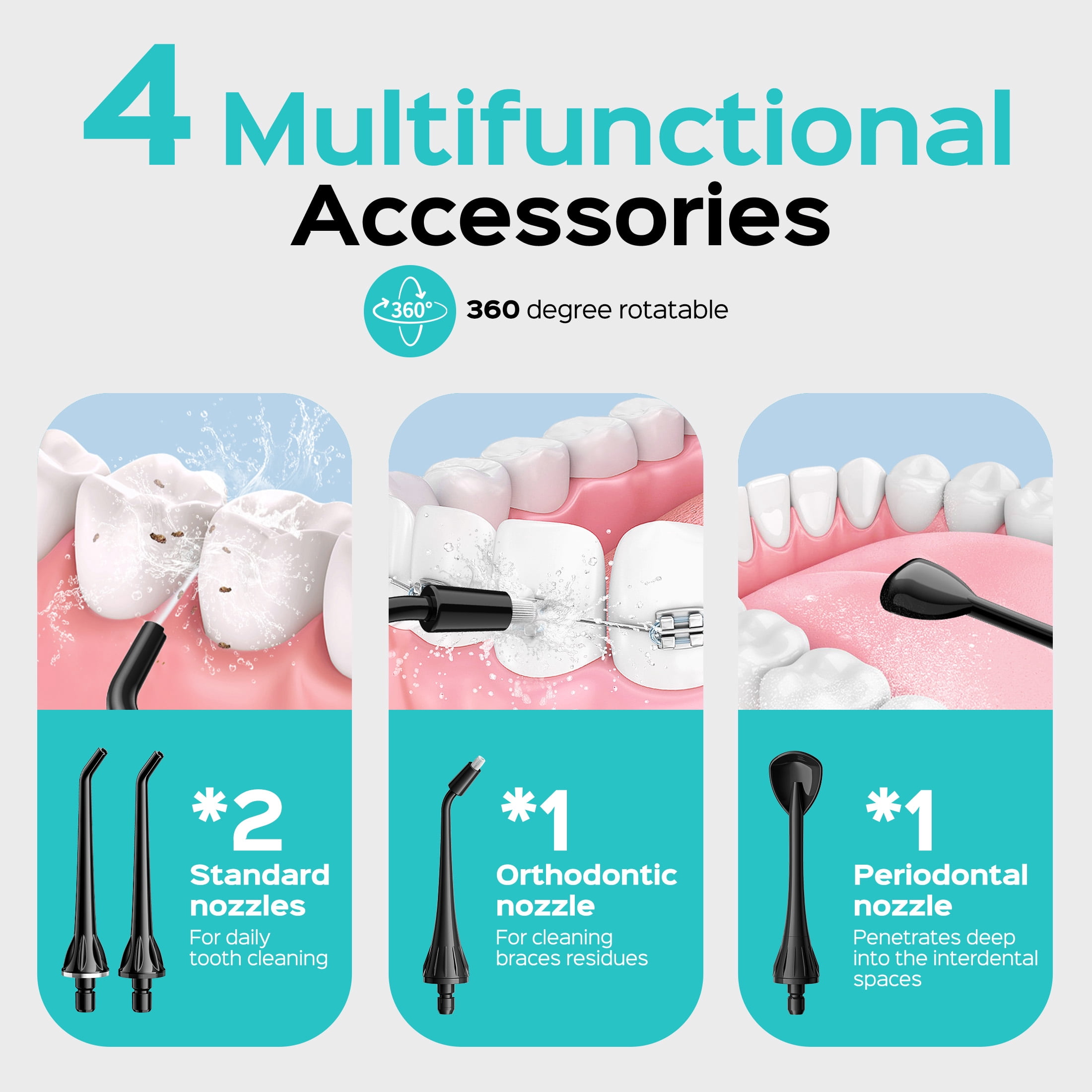 COSLUS CX50 Water Dental Flosser Pick For Teeth,4 Modes 5 Intensities,Portable Rechargeable Water Dental Flosser Oral Irrigator for Travel Home Black
