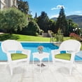 thumbnail image 3 of Jeco 3 Piece Wicker Conversation Set in White with Green Cushions, 3 of 10