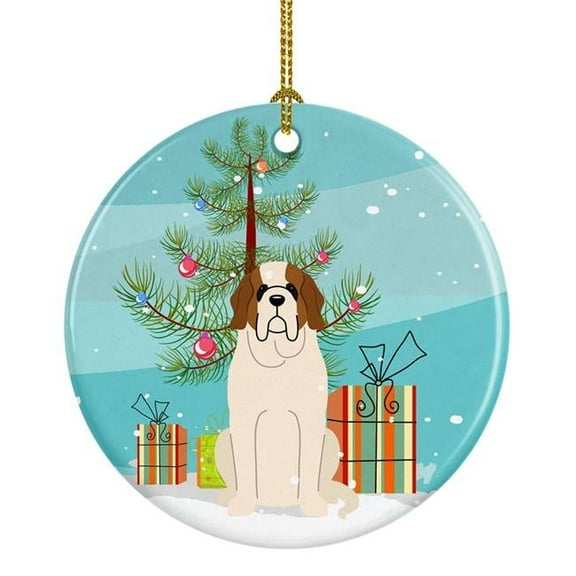 Merry Christmas Tree Saint Bernard Ceramic Ornament