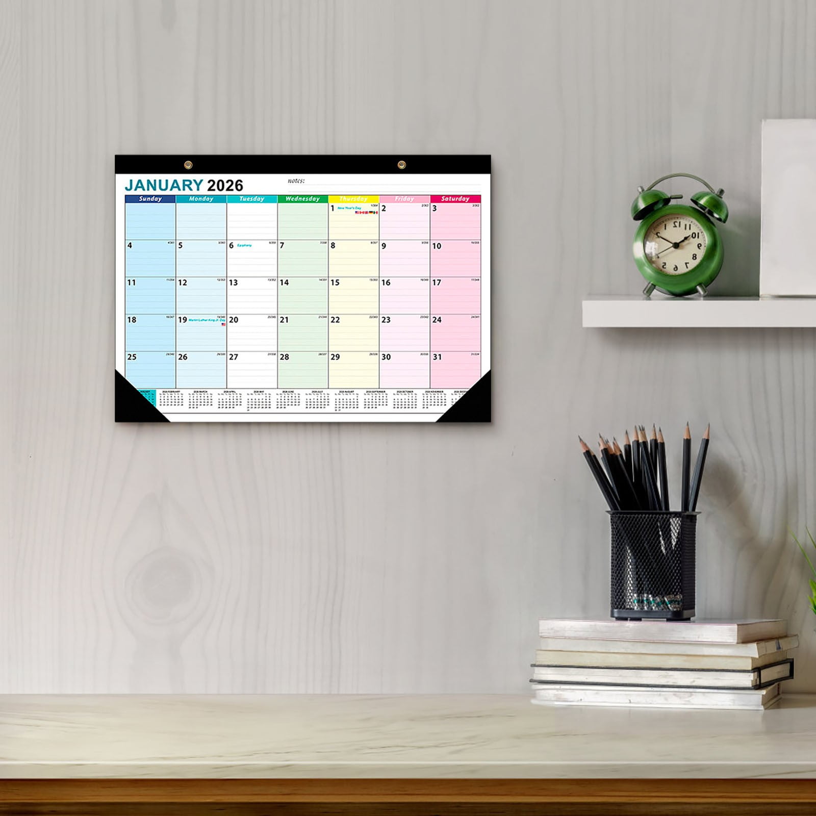 COM1950s Wall Calendar 2026, Large Format with Monthly Watercolor Art, Thick Paper No Bleed, for Home Office Planning