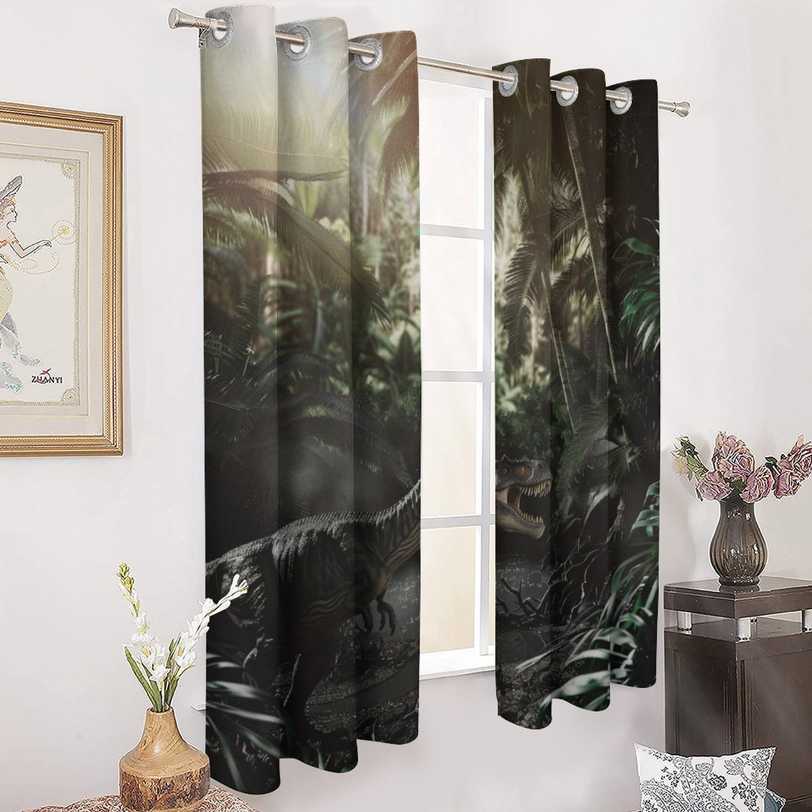 Blackout Curtains for Bedroom Jurassic Dinosaur Full Room Darkening Grommet Curtains for Living Room,Thermal Insulated Ombre Drapes