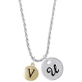 thumbnail image 1 of Delight Jewelry Goldtone Capital Letter - V - Pebble Disc - Silvertone Script Initial Disc - U - Charm Necklace, 20"+3", 1 of 4