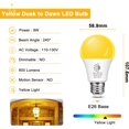thumbnail image 4 of FEFEFW-Dusk to Dawn LED Yellow Bug Light Bulbs Outdoor 60W Equivalent, Amber Yellow Bug Light Bulb for Outside, Auto On/Off 9W 2000K A19 LED Bug Photocell Sensor Lights for Patio, Porch, 2 Pack, 4 of 4