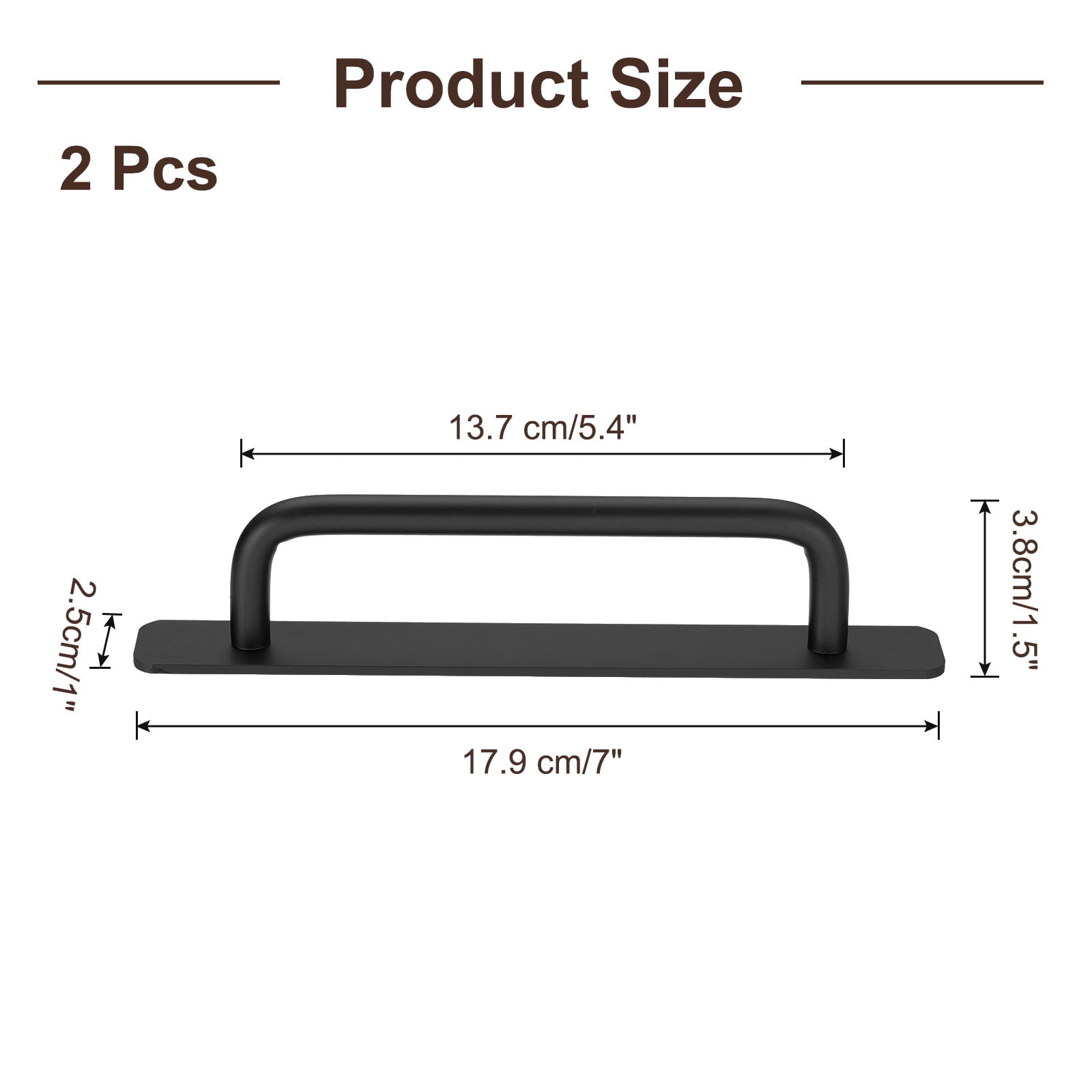 Unique Bargains Adhesive Cabinet No Drilling Closet Handle Pulls 7" Black 2Pcs
