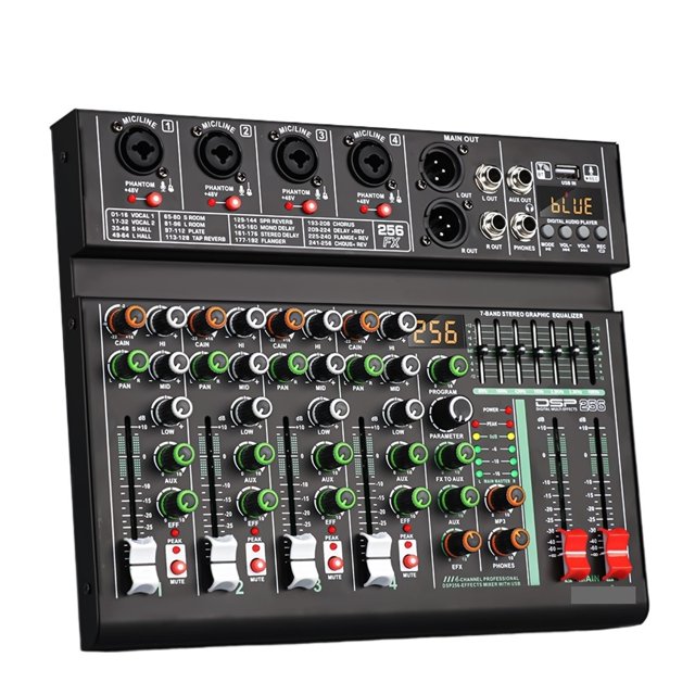 4 Channel 256 DSP Effect Mixer Record PC 48V Phantom Power USB Sound Mixers Bluetooth DJ Console Mixing For Karaok ,Smart Fader