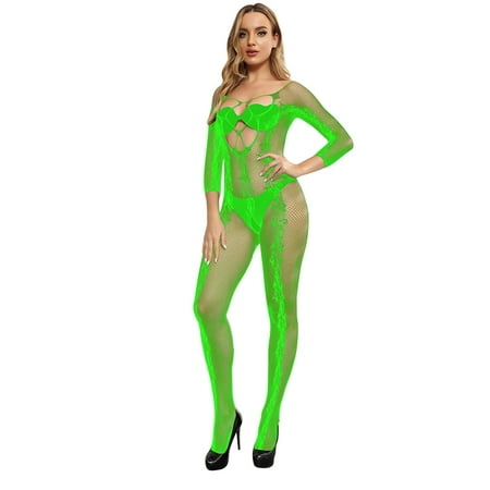 

adviicd White Fishnets Lingerie for Women Snap Crotch Teddy Bodysuit Contrast Lace One Piece Green One Size