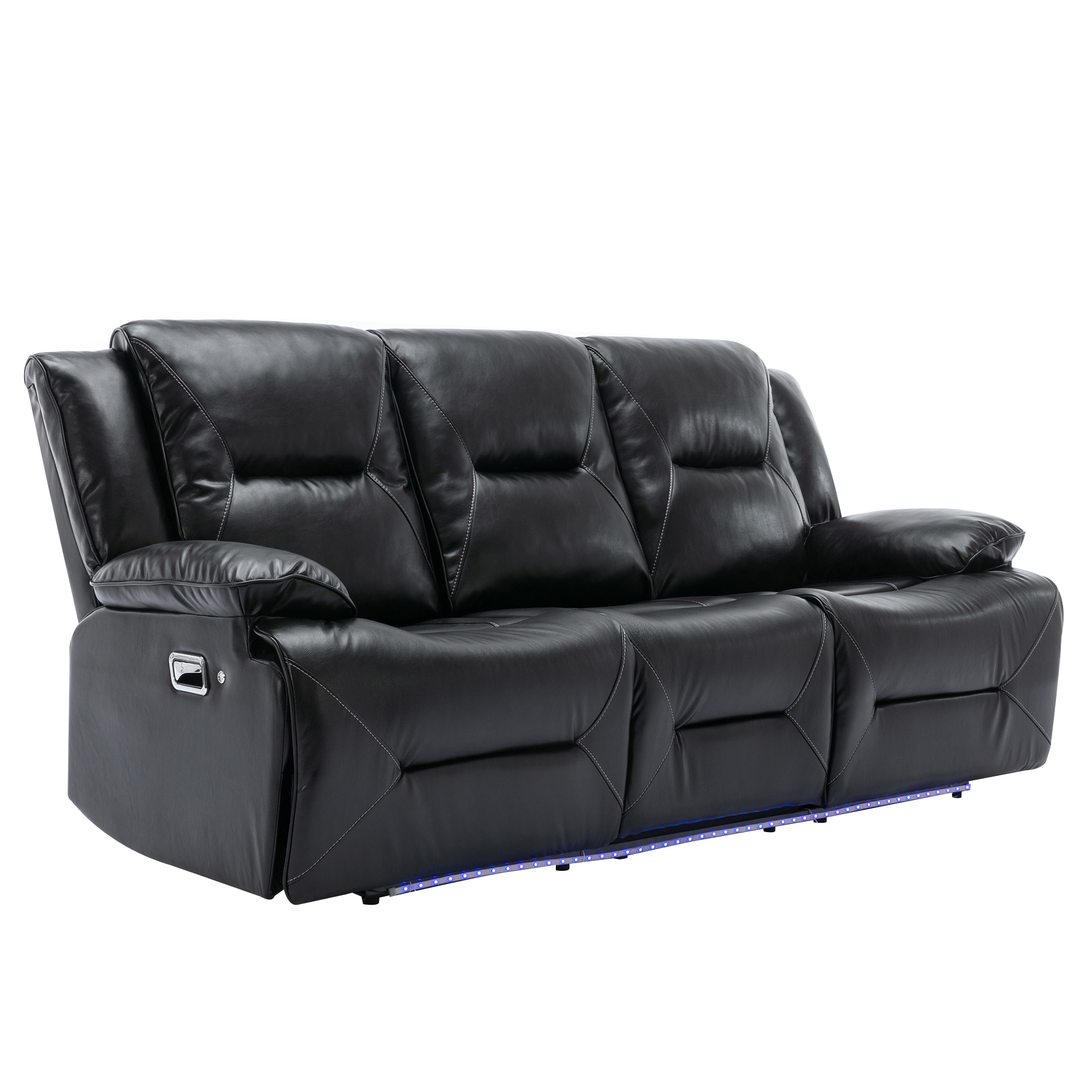 Euroco 3 Seater Home Theater Recliner Manual Recliner Chair with a LED Light Strip Two Built-in Cup Holders for Living Room,Bedroom, Black