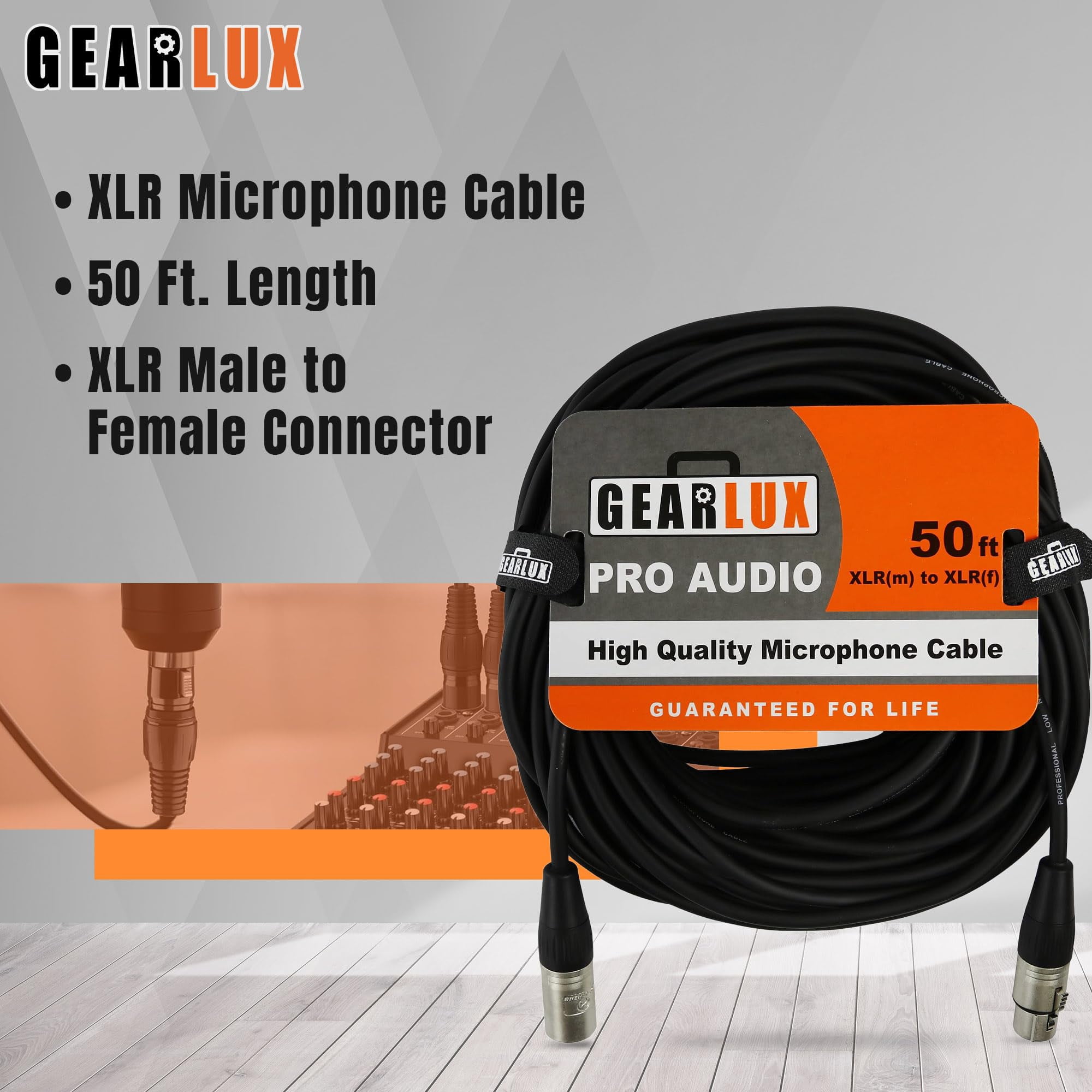 Gearlux XLR Microphone Cable, Fully Balanced, Male to Female, 50 Feet - 2 Pack