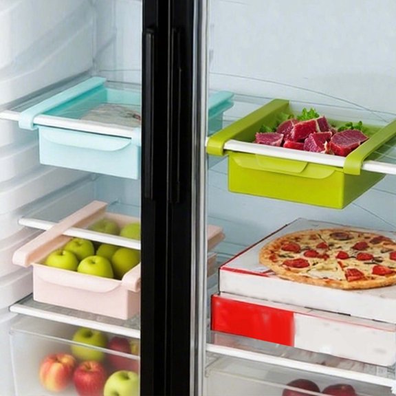 Slide Out Refrigerator Organizer Drawer Adjustable Storage Rack Pull Out Design For Food Kitchen Space Saving
