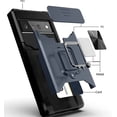 thumbnail image 3 of Compatible with Google Pixel 6 2021 Case with Camera Cover & Kickstand, Slide Lens Cover+Rotate Ring Stand+Card Holder, Impact-Resistant, Full Protect for Google Pixel 6 blue, 3 of 6