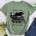 thumbnail image 1 of Libros gatos la vida es dulce camiseta verde oliva M FLhrweasw Para estrenar, 1 of 1
