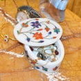 thumbnail image 2 of Marble Jewelry Box Lapis Lazuli Inlaid Floral Marqutery Arts Gifts Décor, 2 of 3