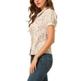 thumbnail image 4 of INSPIRE CHIC Women's Button Down Blouse Puff Short Sleeve Turndown Collar Floral Cotton Top L White, 4 of 7