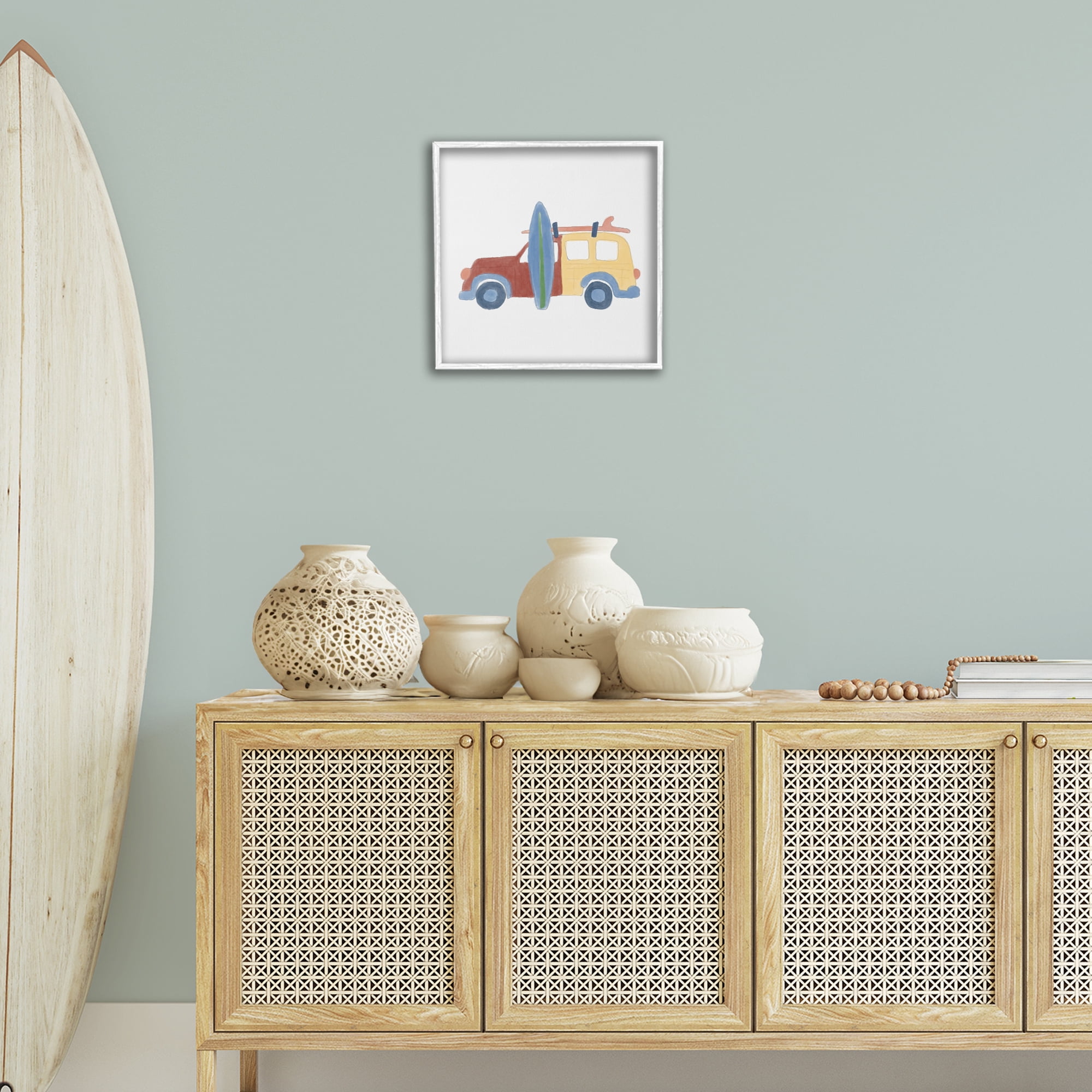 Stupell Industries Summer Beach Wagon Transportation Painting White Framed Art Print Wall Art, 17 x 17