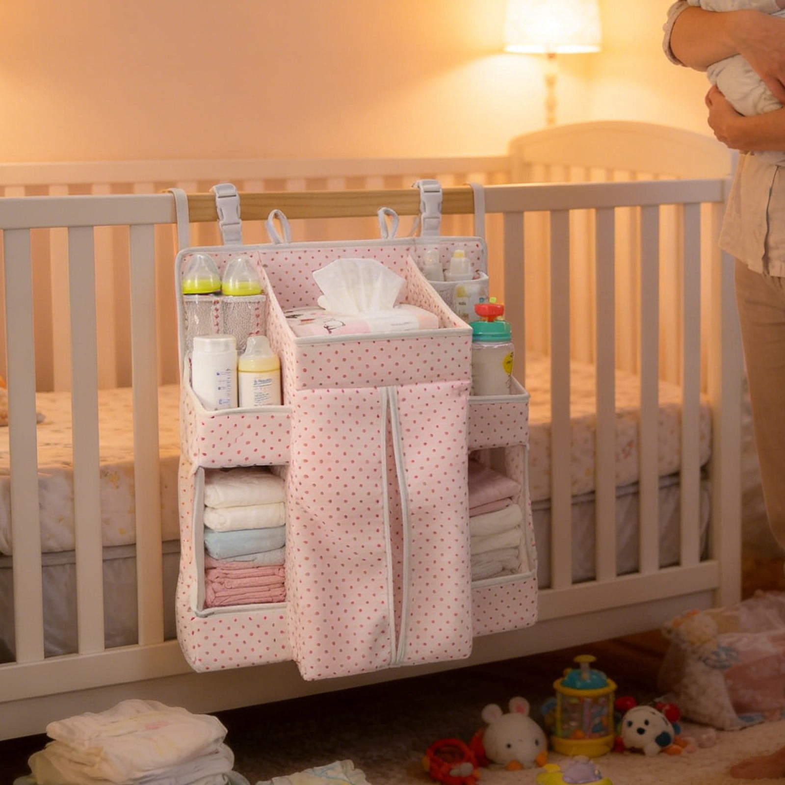 Iuhan 2Pcs Little One Diaper Hanging Bag, Washable Diaper Organizer, Multifunctional Storage Bag with Waterproof Fabric and Multiple Pockets for Little One Nursery Bedroom Decor