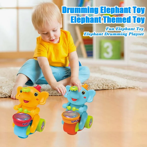 Baby Drumming Elephant Toy with Music Light Blowing Ball Walking Animal Car Toy Early Educational Animal Toy 6-12 Months Infant Toddlers Boys Girls Gift