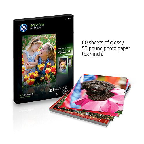 HP Everyday PHOTO PAPER 60 Glossy Sheets 5" x 7" 53 lb CH097A Inkjet Printers 