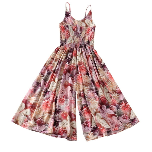 Odeerbi 7-18 Años Niñas Verano Floral Rompers Algodón Pierna Ancha Jumpsuit Primavera Seda Francés Vacaciones Estilo Tirantes Pantalones