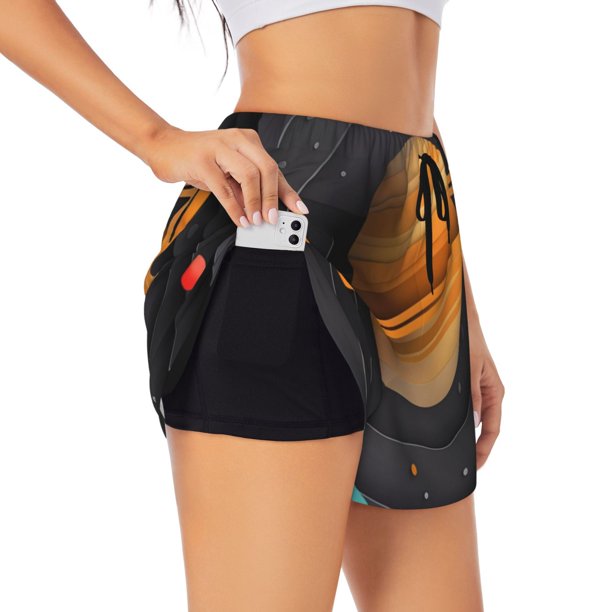 Balery Solar System Paper Art Pantalones cortos deportivos para mujer con forro y dos bolsillos, elásticos, para entrenamiento, gimnasio, yoga-Medium