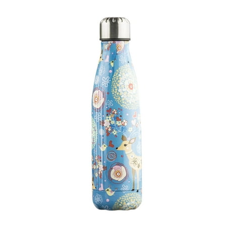 

500Ml Double Walled Vacuum Flask Insulated Stainless Steel Water Bottle Leak Proof Cola Shape Portable Water Bottle Light Blue