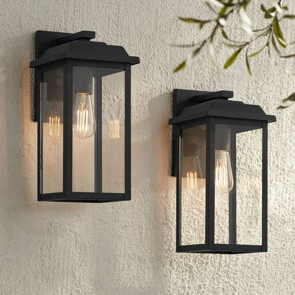 John Timberland Eastcrest Modern Outdoor Wall Light Fixtures Set of 2 Textured Black Metal 15 1/4" Clear Glass for Post Exterior Barn Deck