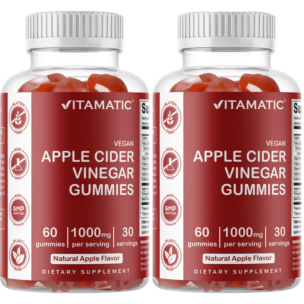 2 Pack Vitamatic Apple Cider Vinegar Gummies 1000mg per Serving