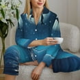 thumbnail image 5 of KLL Night Sky Moon Dolphin Print Women's Long Sleeve Pajamas with Pants Sleepwear Loungewear 2 Set-Small, 5 of 7