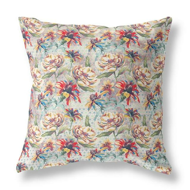 HomeRoots 414356 26 in. Roses Coussin Intérieur et Extérieur & 44; Rouge & 44; Jaune & Bleu