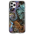 thumbnail image 1 of DistinctInk Clear Shockproof Hybrid Case for iPhone 12 / 12 PRO (6.1" Screen) - TPU Bumper, Acrylic Back, Tempered Glass Screen Protector - Gold Brown Black Blue Abstract Swirls - Abstract Swirls, 1 of 2