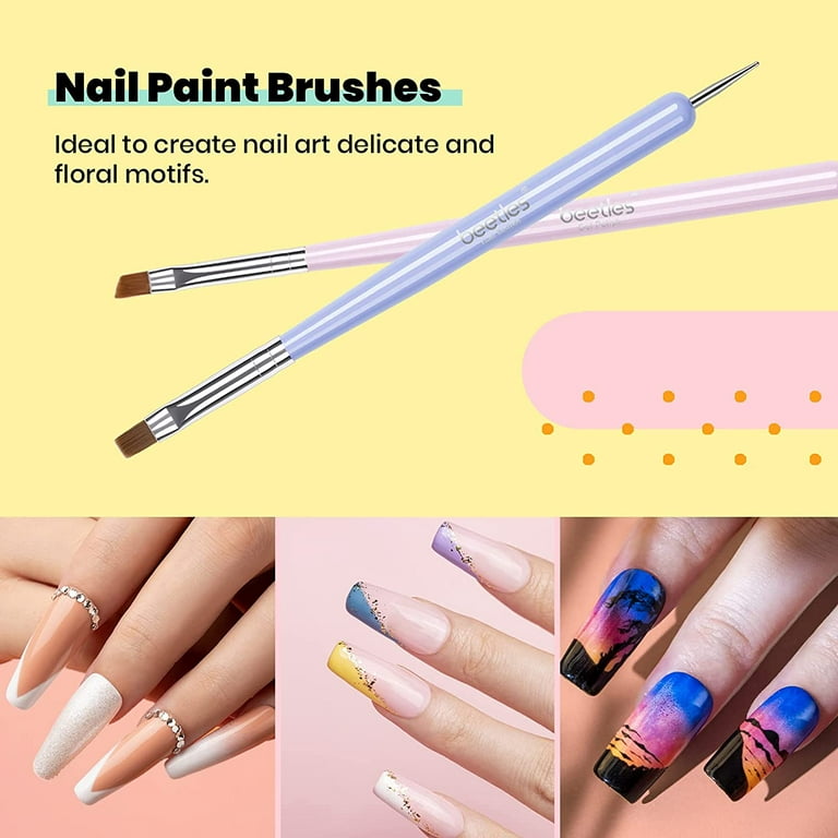 Set Of 2 Way Nail Art Dotter: Dotting, UV Gel, And Brush For