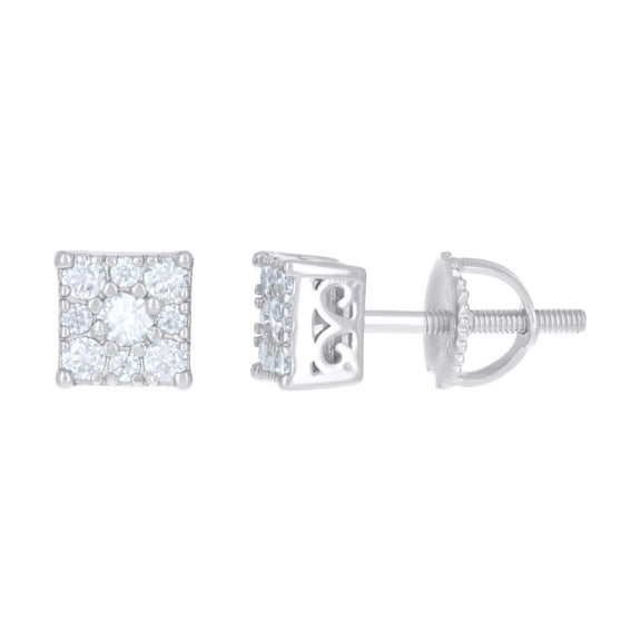 925 Sterling Silver Round Cut Moissanite Unisex 6mm Cluster Square Stud Earrings 0.33 Ct.