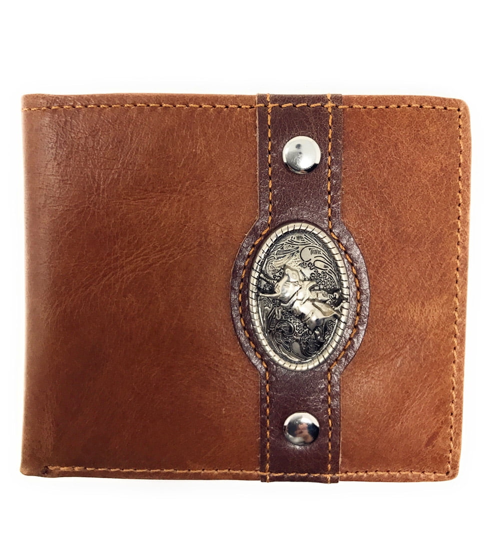 Western Genuine Leather Mens Metal Concho Rodeo Bifold Short Wallet ...