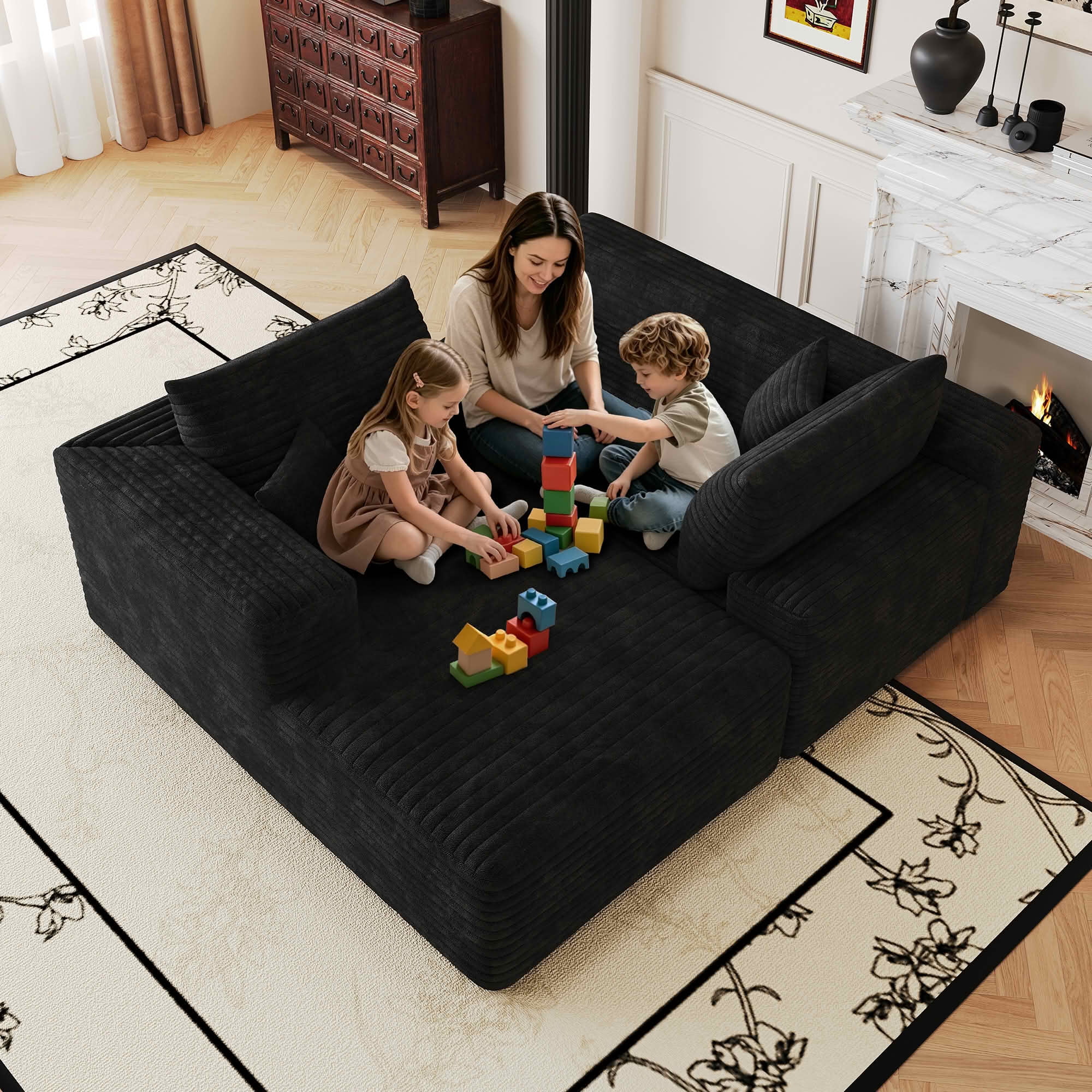 MAYEERTY 103 Inch L‑Shaped Cloud Sectional Sofa, Modern Minimalist Deep‑Seat Corner Couch, Plush Corduroy Upholstered Reversible Sofa, No‑Assembly Required for Living Room Apartment