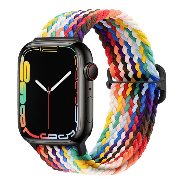 Adecuado para Apple Apple iwatch Correa de reloj plana para hebilla deslizante tejida de nailon arcoíris Correa elástica universal