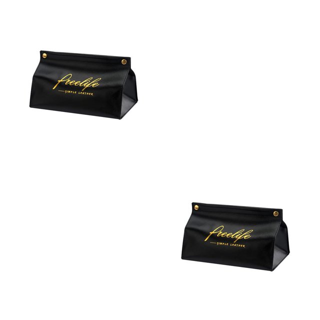 Ounissouiy Caja de escritorio Caja de almacenamiento de papel para coche Servilleta de cuero de imitación Contenedor Decoración Oficina Caja de negro plano 2Conjunto