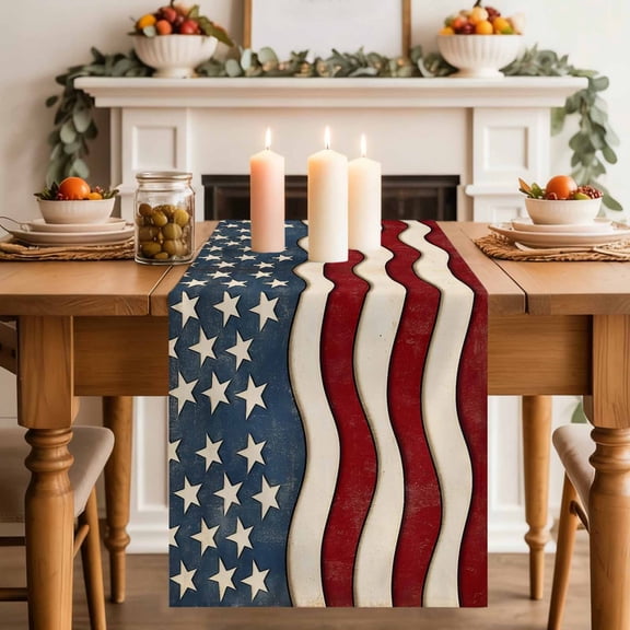 American Flag Patriotic Table Runner 70 Inches Long,Kitchen Dining Tablerunners Vintage Stars and Stripes Linen Table Runners Dresser Scarves for Home Dinner Wedding Holiday Party Decor