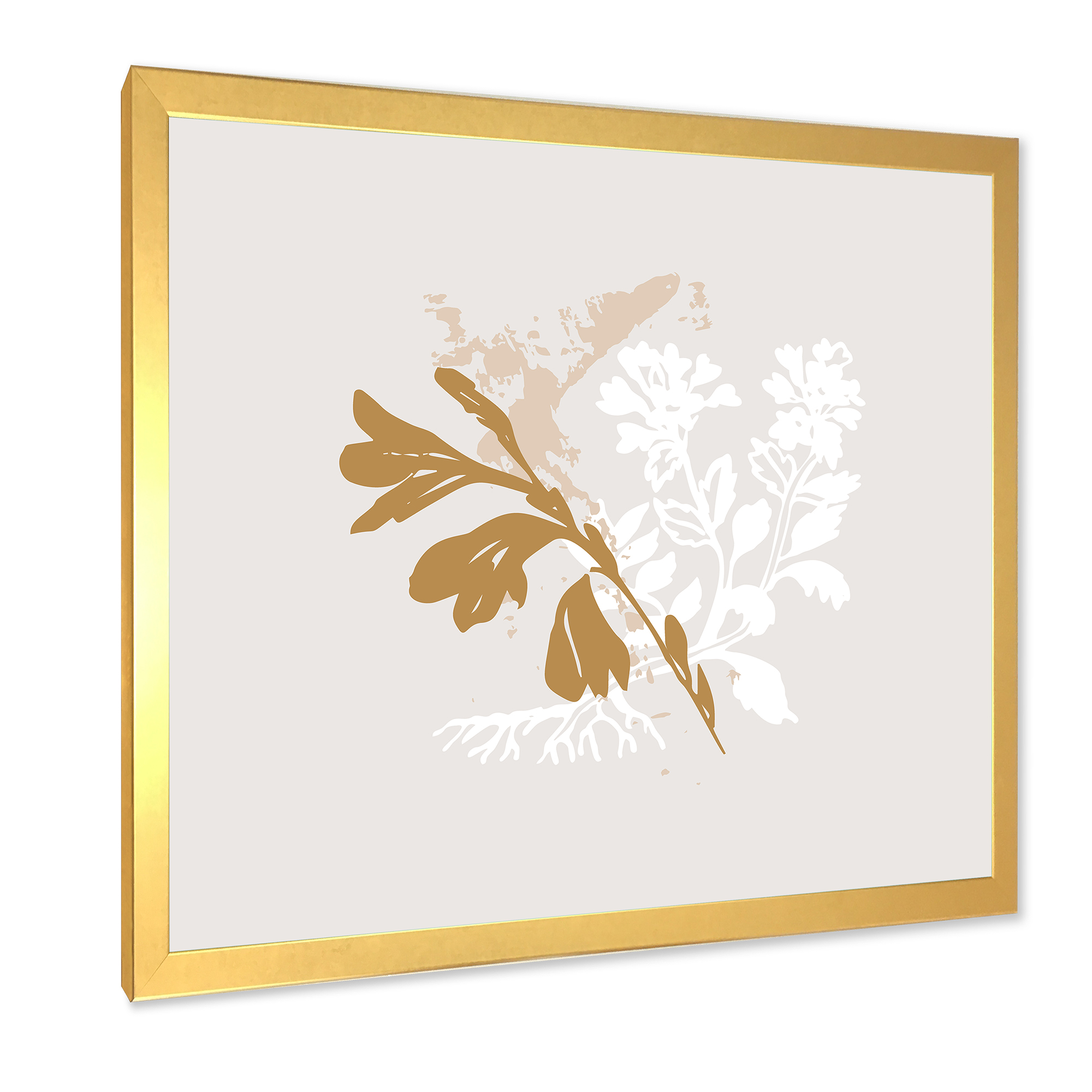 Designart 'Minimal Botanical Design In White and Brown' Traditional Framed Art Print