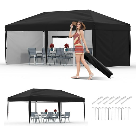 10'x20' Waterproof Pop-Up Canopy Tent - Portable Instant Party Gazebo with 4 Sidewalls & 12 Stakes | Heavy-Duty Outdoor Event Tent for Weddings, Backyard, Camping & Markets