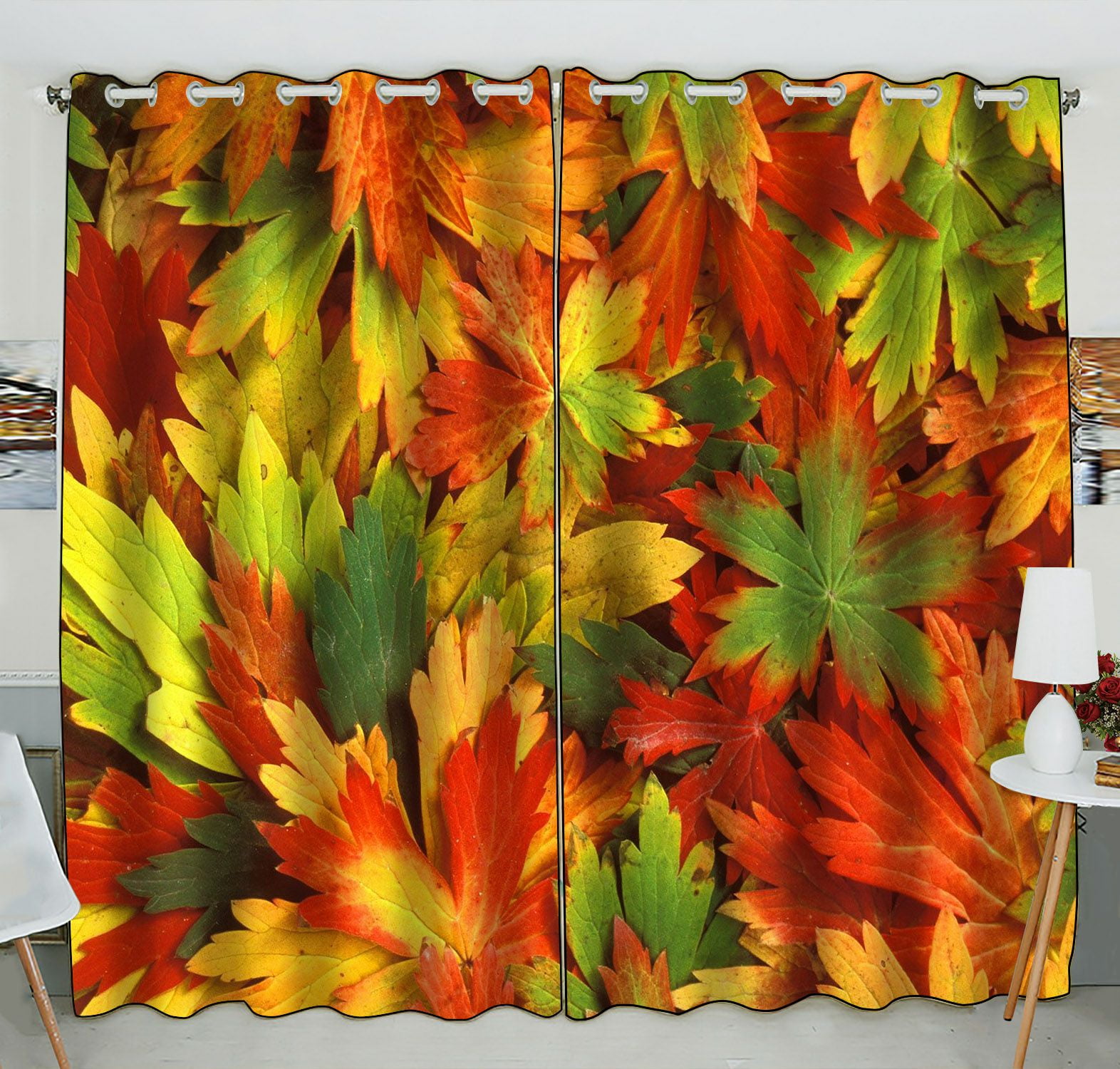 ZKGK Fallen Leaves in Autumn Window Curtain Drapery/Panels/Treatment