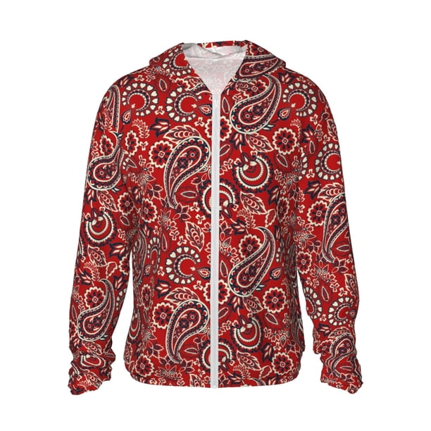 Fotbe Vintage Red Paisley Chaqueta con Protección Solar UPF 50+ para Hombre y Mujer, Camisa con Capucha y Bolsillos-Medium