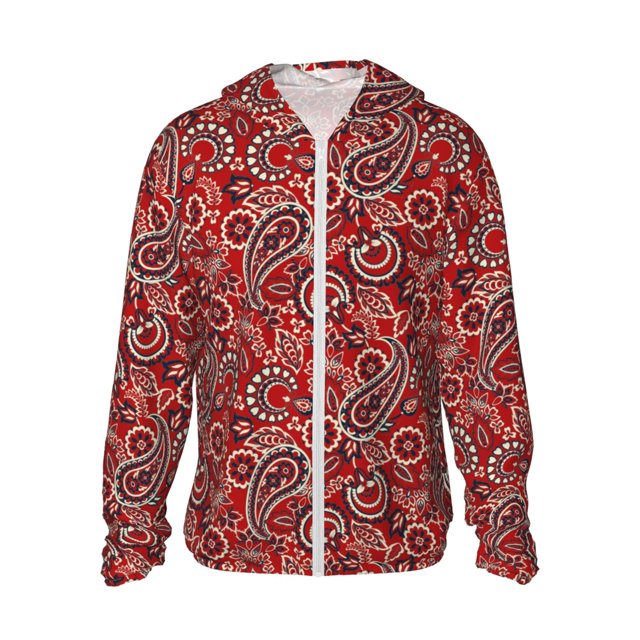 Balery Vintage Red Paisley Sudadera ligera de manga larga con capucha y protección solar UPF 50+ para hombre y mujer, ideal para pesca y running-3X-Large