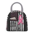 thumbnail image 1 of Honeii Ribbon Breast Cancer Awareness Print Insulated Lunch Bag Women Reusable Lunch Box with Pocket for Work Picnic Travel, 1 of 6