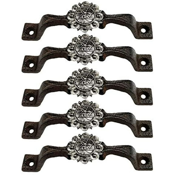 Urbalabs Cast Iron Kitchen Cabinet Handles and Drawer Pulls Western Concho Cross Horseshoe and Star Country Home Rustic Decor Farmhouse Cabinet Handle Cabinet Knobs (5, Silver Cowboy Taking a Knee)