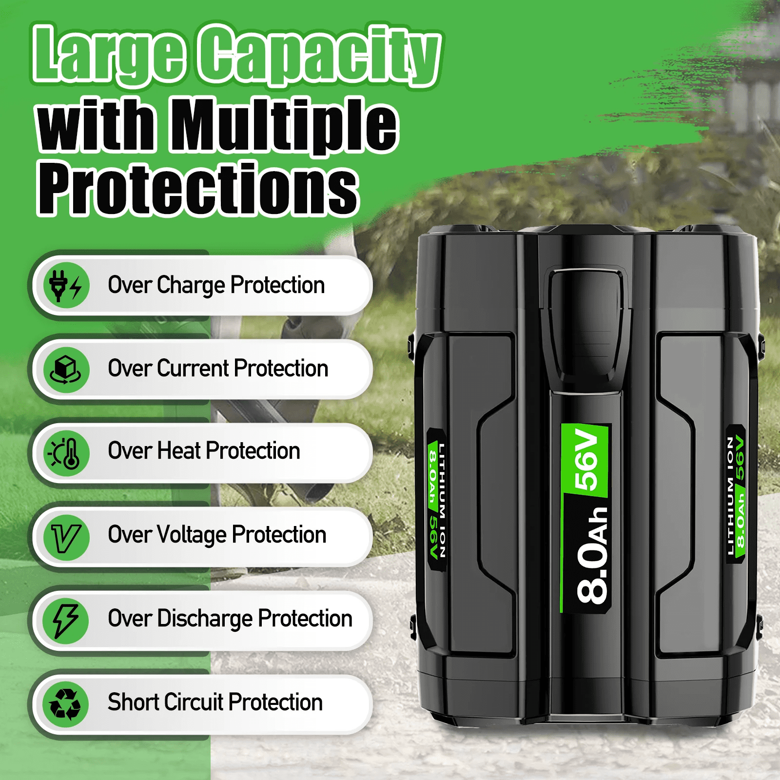 8Ah Replacement for EGO 56V MAX Battery Compatible with EGO 56 Volt Battery Fits for EGO Battery BA2800 BA4200T BA4200 BA1400 Overcharge Protection