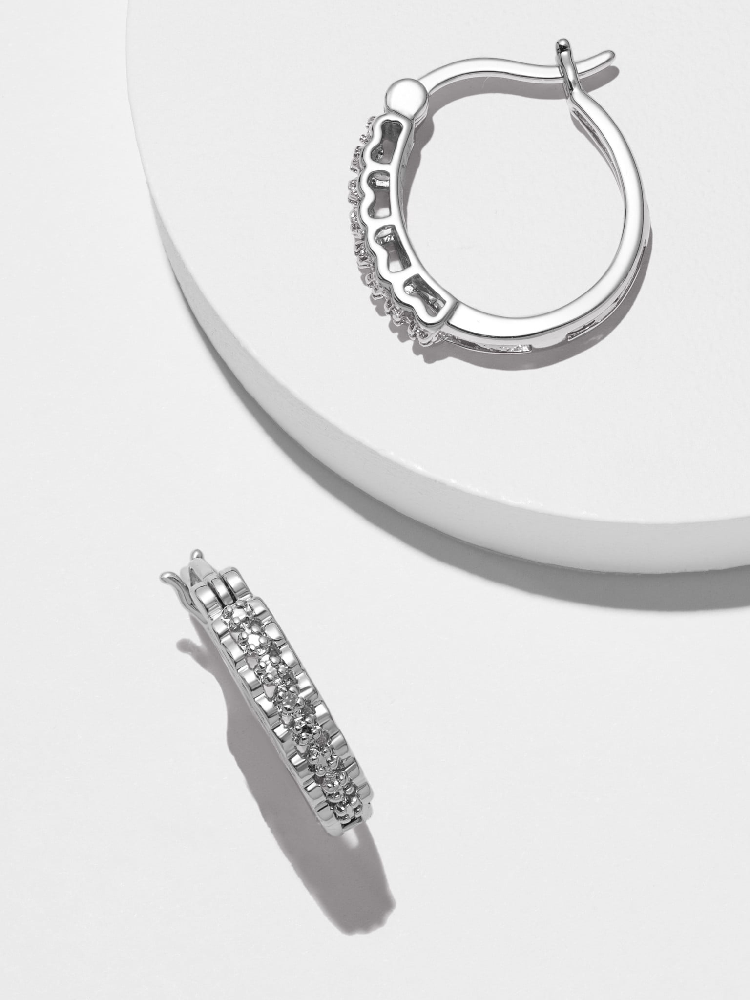 Forever Facets Fine Silver Plated Silver Tone Diamond Illusion Diamond Accent Hoop Earrings,