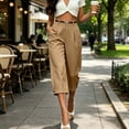thumbnail image 2 of Yangnuo Women High Waist Pleated Capri Dress Pants With Pockets Belted Casual Business Commuter Cropped Trousers, 2 of 5
