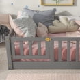 thumbnail image 3 of Twin size Floor Platform Bed for Kids, Wood Platform Bed with Safety Guardrails and Door, Low Profile Montessori Bed Frame with Slats Support, Easy Assembly,No Box Spring Needed ,Grey, 3 of 9