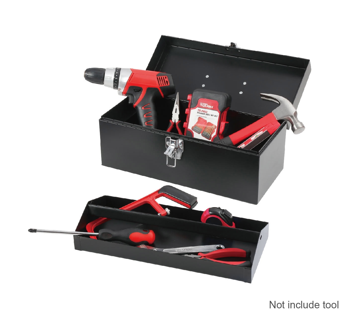 Hyper Tough 16-inch Black Metal Toolbox with Removable Tray